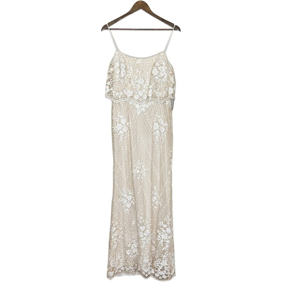 Adrianna Papell NWT Sequin Popover Mermaid Gown in Pearl Size 6 - Picture 2 of 16